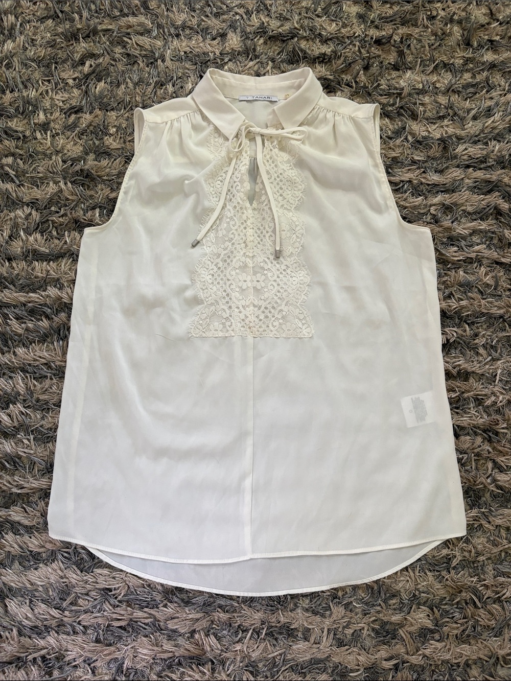 T Tahari Ivory Lace-Front Tie-Neck Sleeveless Camisole Size S